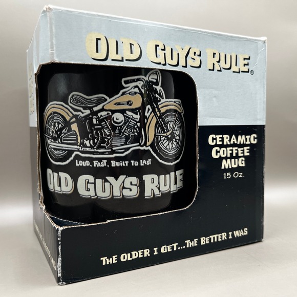 Old Guys Rule Other - Old Guys Rule Pan Head Motorcycle Ceramic Coffee Mug 15 Oz Black New in Box